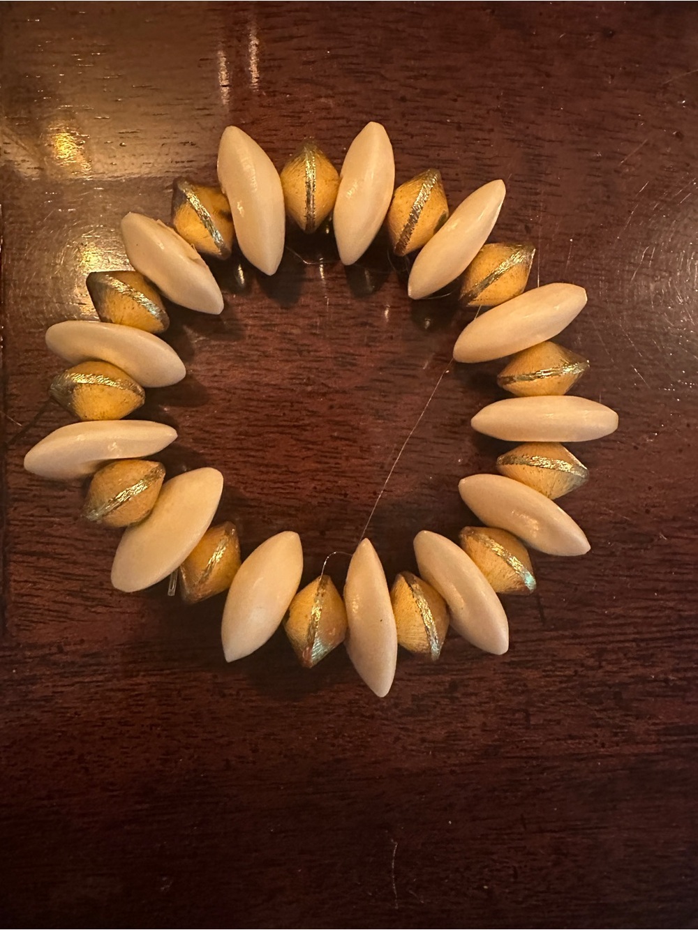 Ivory & Gold Tone Stretch Bracelet-Boho Costume Jewelry